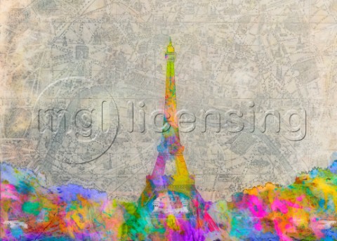 EiffelTowerMapColorsplashWatercolor Variant 1