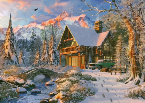 A winter holiday cabin in the Rocky Mountains