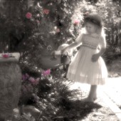 Girl with watering can (watering the roses)