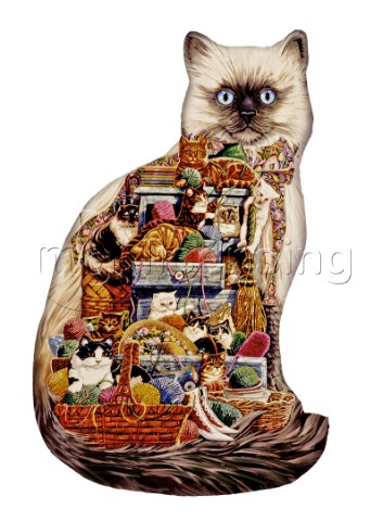 A new shaped version of Cats Galore retitled as Mischief MakersCats and kittens playing in drawers a