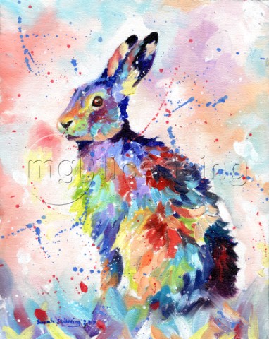 Oil on canvas of a Hare in multicolour