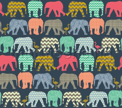 repeating pattern  geo baby elephants and flamingos