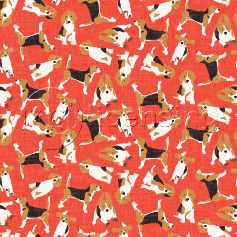 repeating pattern  scattered beagles on coral red