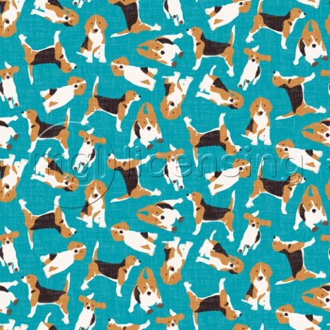 repeating pattern  scattered beagles on blue