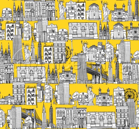 repeating pattern  Ink illustrated hotchpotch of New York city landmarks monuments and buildings