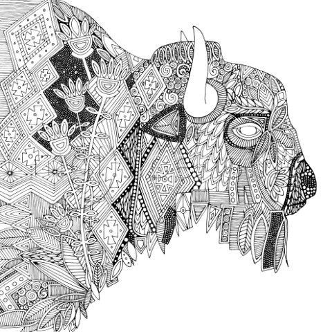 illustrated bison  black white outline
