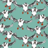 illustrated puffins with sand eels ~ also available as a repeating pattern
