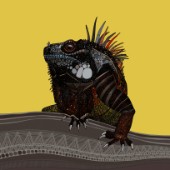 illustrated iguana art on golden yellow