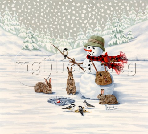 fishing snowman