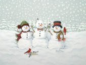three snowmen happy holidays