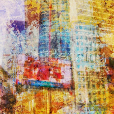 City Collage  New York red on yellow