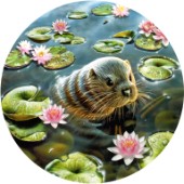 Otter in water lilies