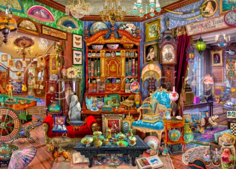 A fantasy antique shop full of colorful and eclectic treasures from around the world