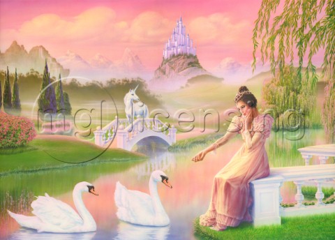 Unicorn princess Swans on lake
