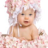 Baby wearing flowers