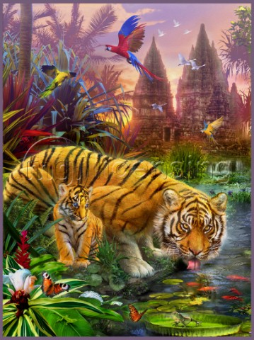 Tigers near the temple