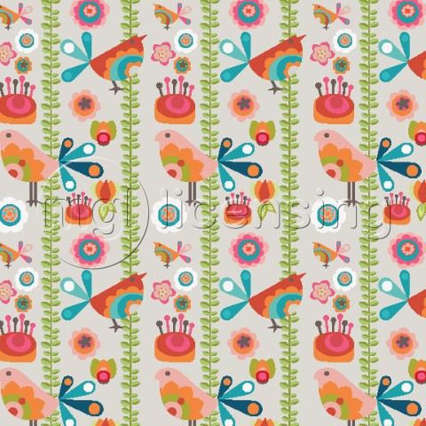 Birds with Flowers Pattern 2