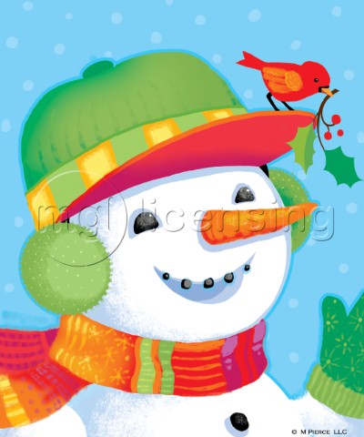 Snowman with Bird on Hat