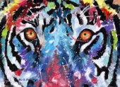 Tiger eyes in multicolour. Oil on canvas
