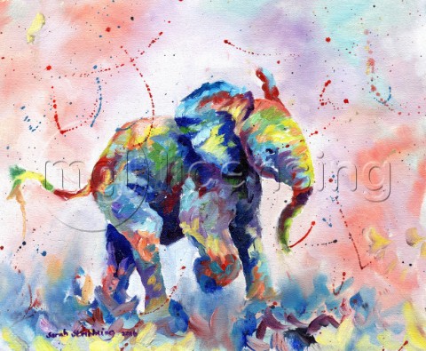 African elephant baby painted in oil paints on canvas