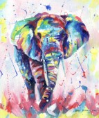 African elephant painted in oil paints in muilt colour.
