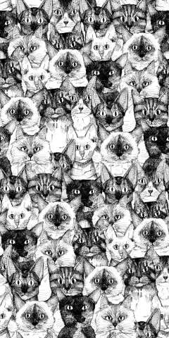 repeating pattern  ink drawn cats