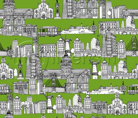 repeating pattern  Ink illustrated hotchpotch of San Francisco city landmarks monuments and building