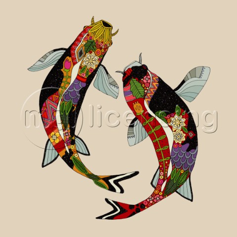 illustrated koi also available as a repeating pattern