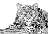 illustrated snow leopard ink drawing