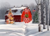 barn with christmas tree & flag