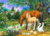 Foal and Mare by the Stream (Variant 1) layered
