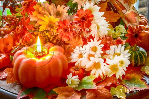 Pumpkin Candle Flower Arrangementjpg