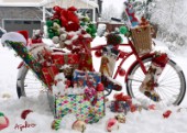4999-Christmas Presents and  red Bicycle on Snow